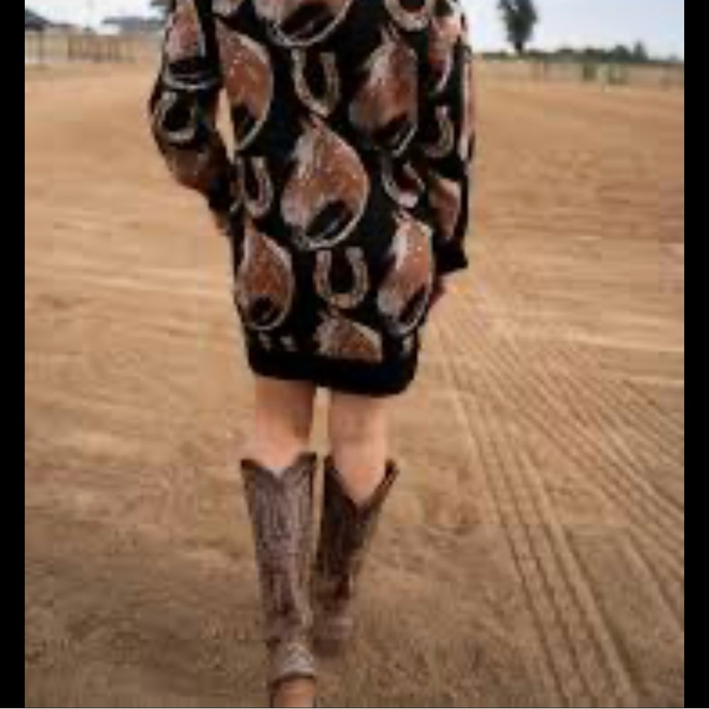 Western Patterned Oversized Mini Sweater Dress NWT - image 6